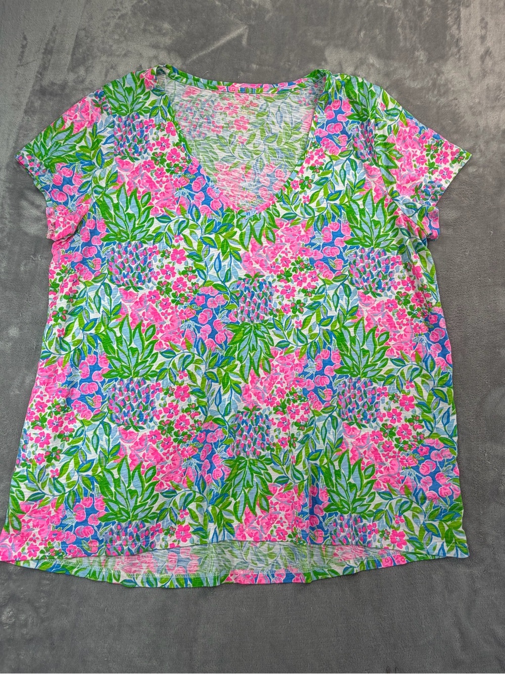 Lilly Pulitzer Floral Pink Green Blue V-Neck Skirt Summer Women’s Beach XXL (XL)